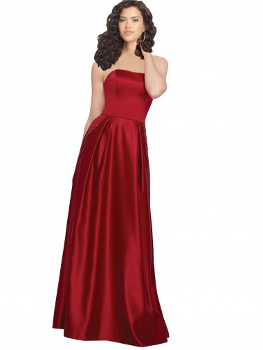 Shop Strapless Satin Bridesmaids Dress with Beaded Pocket and Soft Pleating