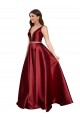 Shop Sleeveless Deep V-Neck A-Line Formal Satin Bridesmaid Dress / Prom Dress with Pockets