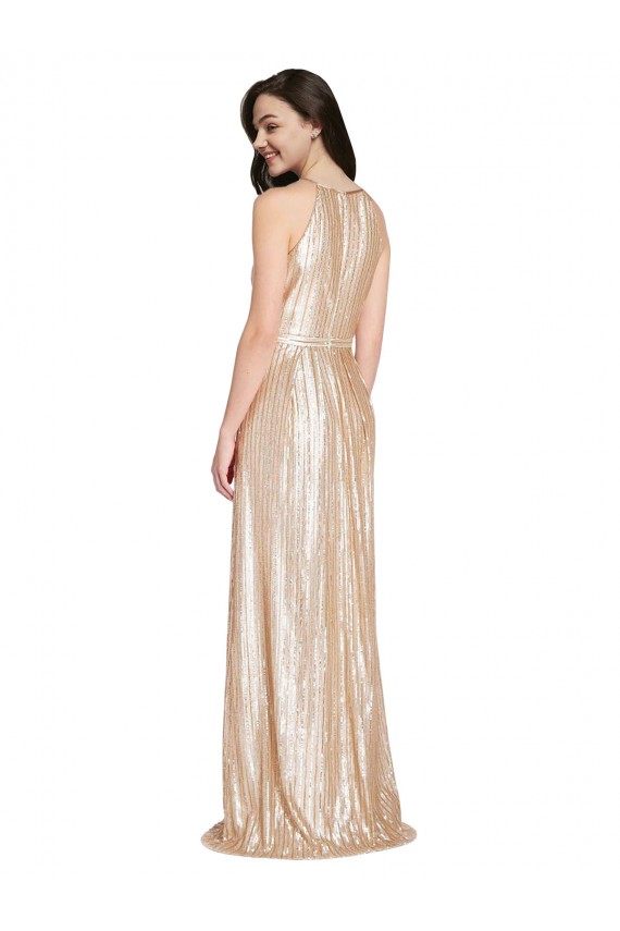 Shop Floor Length Halter Neck Sparkling Formal Sequin Bridesmaid Dress / Prom Dress with Pleats