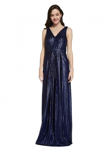 Shop Long V-Neck Sparking Formal Sequin Bridesmaid Dress / Prom Dress with Low V-Back