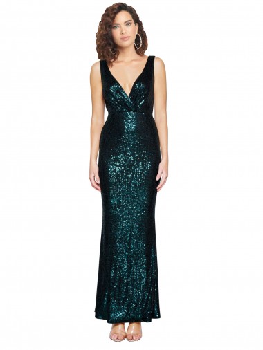 Shop V-Neck Full Length Formal Sequin Bridesmaid Dress / Prom Dress with Draped Back