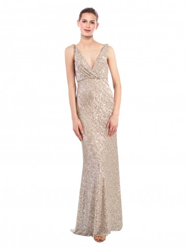 Shop Faux Surplice V-Neck Slim Formal Sparkling Sequin Bridesmaid Dress / Prom Dress