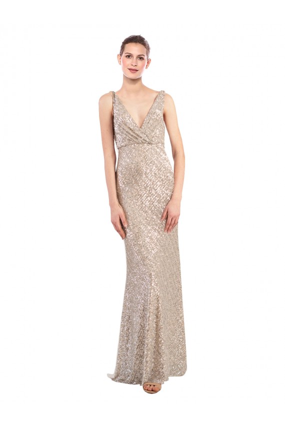 Shop Faux Surplice V-Neck Slim Formal Sparkling Sequin Bridesmaid Dress / Prom Dress