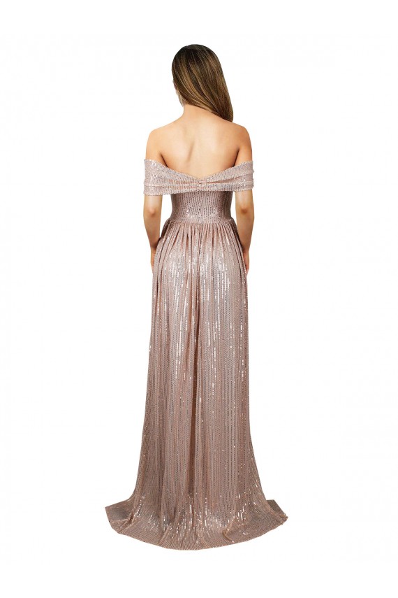 Shop Strapless Scoop Neck Off the Shoulder Long Formal Sequin Bridesmaid Dress / Prom Dress with High Slit