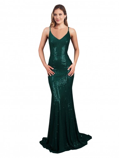 Shop Fishtail Shaped V-Neck Open Back Long Formal Sequin Bridesmaid Dress / Prom Dress