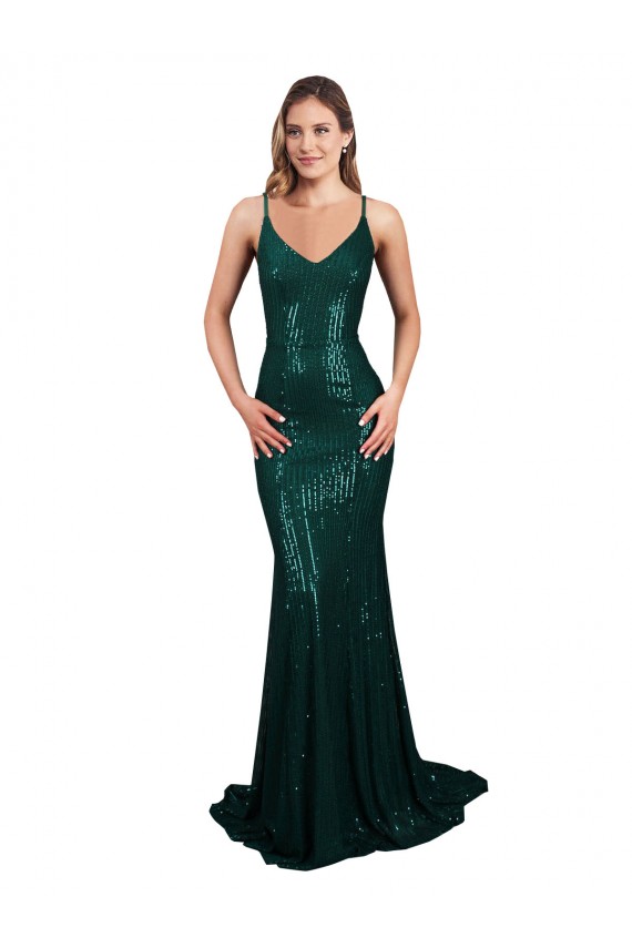 Shop Fishtail Shaped V-Neck Open Back Long Formal Sequin Bridesmaid Dress / Prom Dress