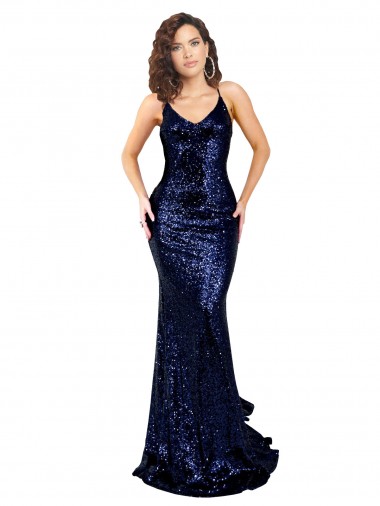 Shop Mermaid V-Neck Low Back Long Formal Sequin Bridesmaid Dress / Prom Dress