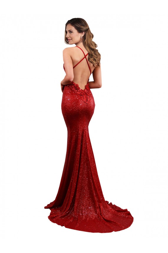 Shop Low Back Mermaid V-Neck Long Formal Sequin Bridesmaid Dress / Prom Dress