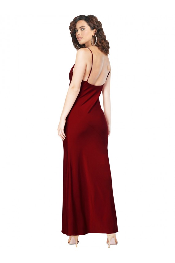 Shop Cowl Neck Low Back Formal Silky Satin Bridesmaid Dress / Prom Dress with Thin Back Straps