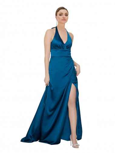 Shop Halter Neck Formal Silky Satin Bridesmaid Dress / Prom Dress