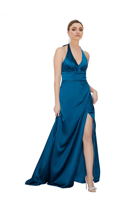 Shop Halter Neck Formal Silky Satin Bridesmaid Dress / Prom Dress