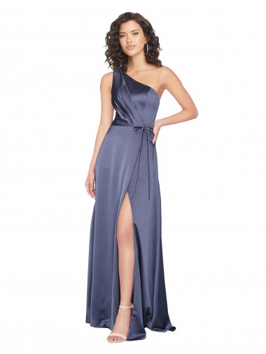 Shop Draped Formal Silky Satin Bridesmaid Dress / Prom Dress with Tied Waist