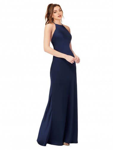 Shop High Neck Satin Bridesmaid Dress / Prom Dress with Strappy Back