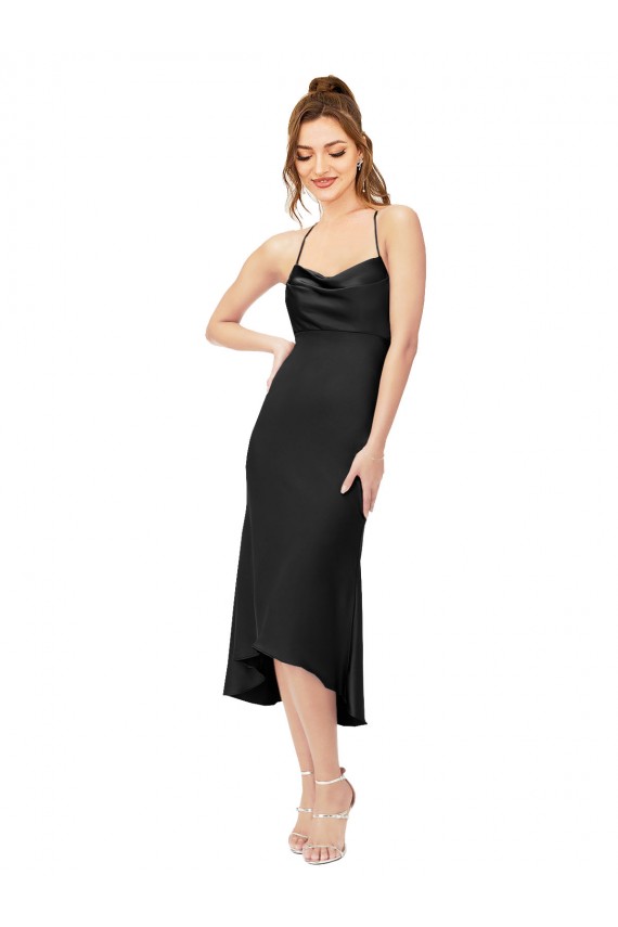 Shop High Low Formal Silky Satin Cowl Neck Cocktail Midi Bridesmaid Dress / Prom Dress