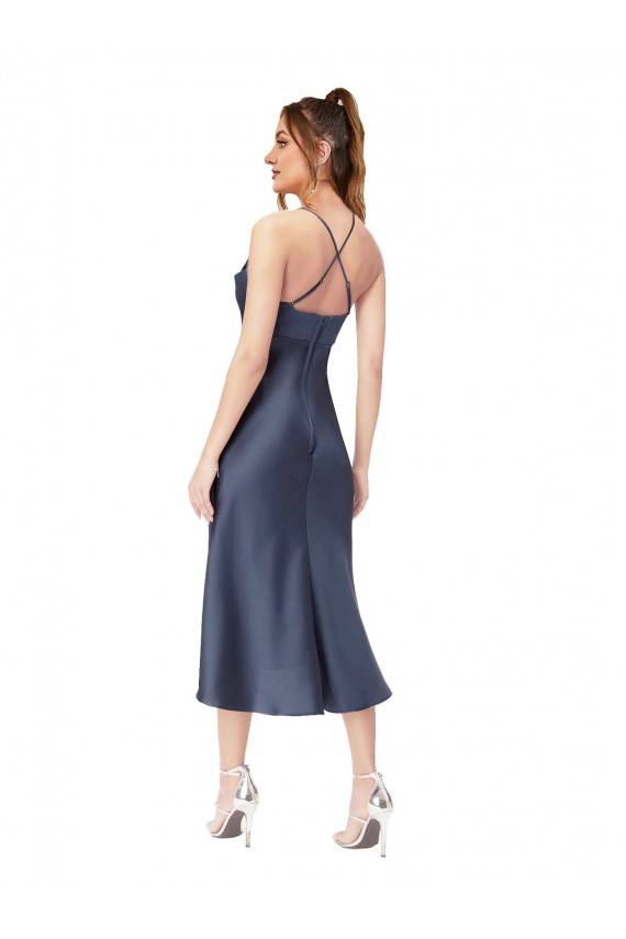 Shop High Low Formal Silky Satin Cowl Neck Cocktail Midi Bridesmaid Dress / Prom Dress