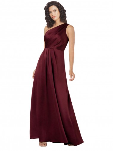 Shop One Shoulder Formal Silky Satin Bridesmaid Dress / Prom Dress with Subtle Pleats