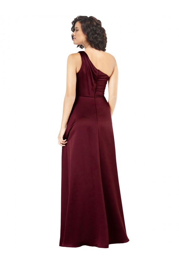 Shop One Shoulder Formal Silky Satin Bridesmaid Dress / Prom Dress with Subtle Pleats