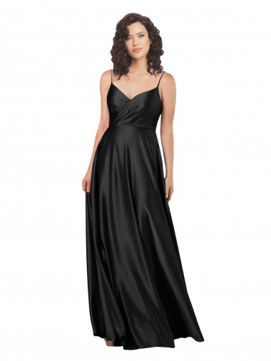 Shop Full Length V-Neckline Formal Silky Satin Bridesmaid Dress / Prom Dress with Full Skirt