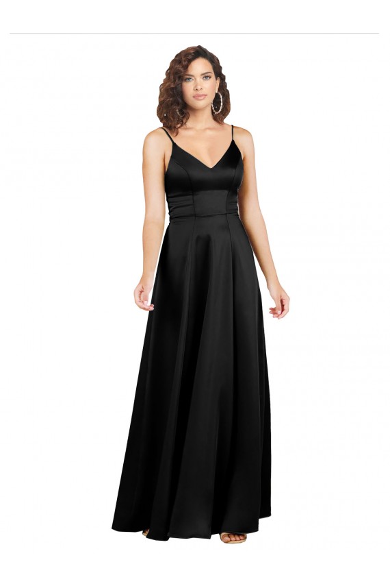 Shop Formal Silky Satin Floor-Length Long Bridesmaid Dress / Prom Dress with V-Neckline