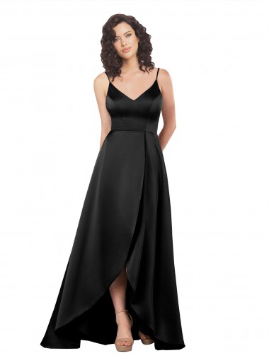 Shop High Low V-Neckline Formal Silky Satin Tulip Bridesmaid Dress / Prom Dress with Wrap Skirt