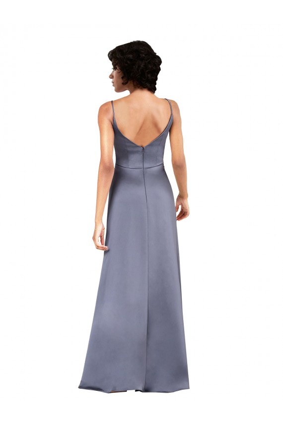 Shop Full Length V-Neckline Formal Silky Satin Bridesmaid Dress / Prom Dress with Spaghetti Straps