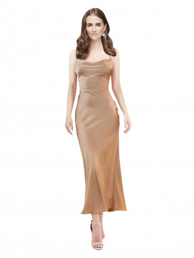 Shop Cowl Neck Formal Silky Satin Midi Length Bridesmaid Dress / Cocktail Prom Dress Low Back