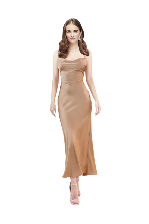 Shop Cowl Neck Formal Silky Satin Midi Length Bridesmaid Dress / Cocktail Prom Dress Low Back