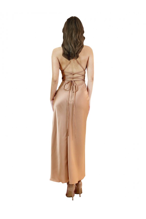 Shop Cowl Neck Formal Silky Satin Midi Length Bridesmaid Dress / Cocktail Prom Dress Low Back