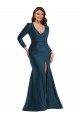 Shop Long Sleeves Draped Wrap Formal Silky Satin Mermaid Bridesmaid Dress / Prom Dress with Front Slit