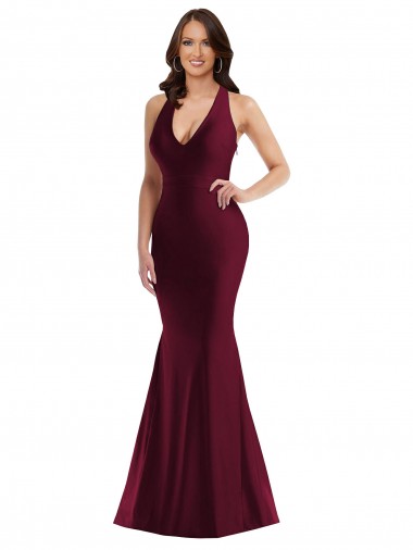 Shop Plunge Neckline Cutout Low Back Formal Silky Satin Mermaid Bridesmaid Dress / Prom Dress