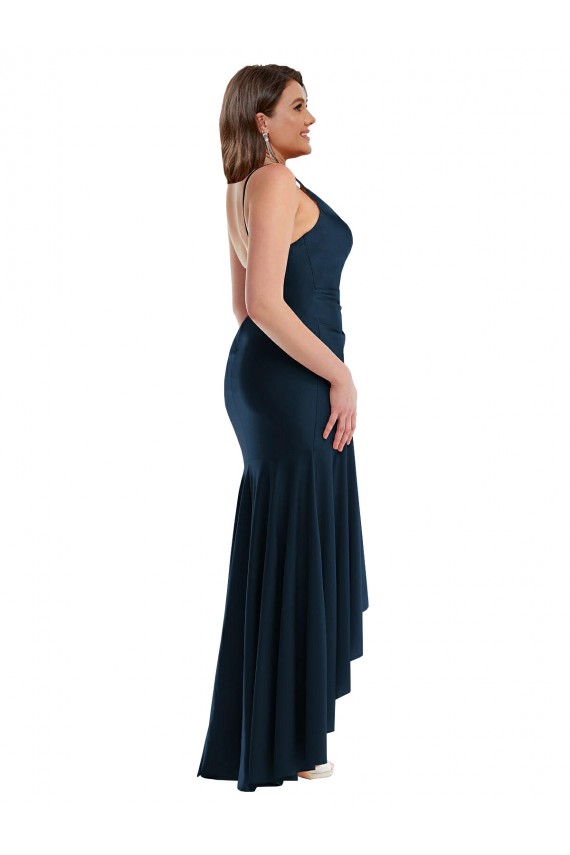 Shop Pleated Wrap Ruffled High Low Formal Silky Satin Bridesmaid Dress / Prom Dress