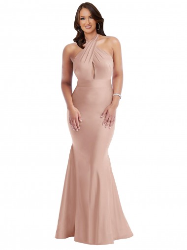 Shop Criss Cross Halter Open Back Formal Silky Satin Mermaid Bridesmaid Dress / Prom Dress