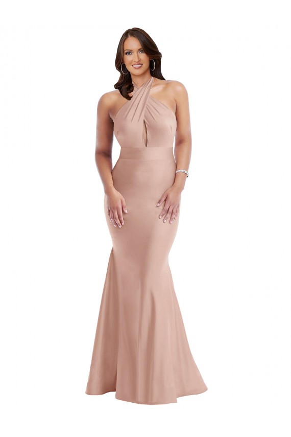 Shop Criss Cross Halter Open Back Formal Silky Satin Mermaid Bridesmaid Dress / Prom Dress