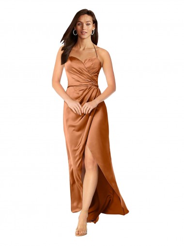 Shop Faux-Wrap Skirt Formal Silky Satin Bridesmaid Dress / Prom Dress