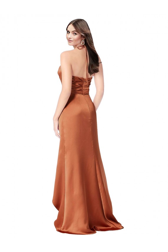 Shop Faux-Wrap Skirt Formal Silky Satin Bridesmaid Dress / Prom Dress