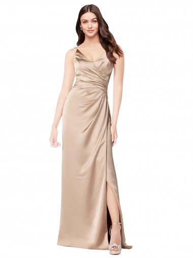 Shop Formal Silky Satin Bridesmaid Dress / Prom Dress with Draped Surplice Bodice