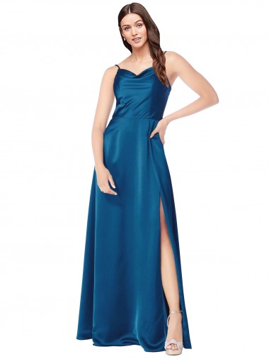 Shop Cowl Neck Salky Satin Bridesmaid Dress / Prom Dress