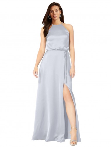 Shop Halter Neck Formal Silky Satin Bridesmaid Dress with Strappy Back