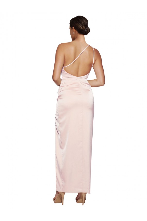 Shop One Shoulder Full Length Long Silky Satin Bridesmaid Dress / Prom Dress with Thigh Split