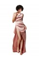 Shop Low Back One Shoulder Full Length Formal Silky Satin Bridesmaid Dress / Prom Dress