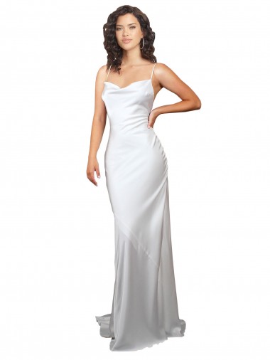 Shop Simple Sweep Train Low Back Tie Cowl Neck Long Silky Satin Beach Wedding Dress