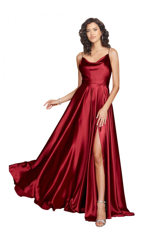 Shop Cowl Neckline Long Formal Silky Satin Bridesmaid Dress / Prom Dress with Spaghetti Straps