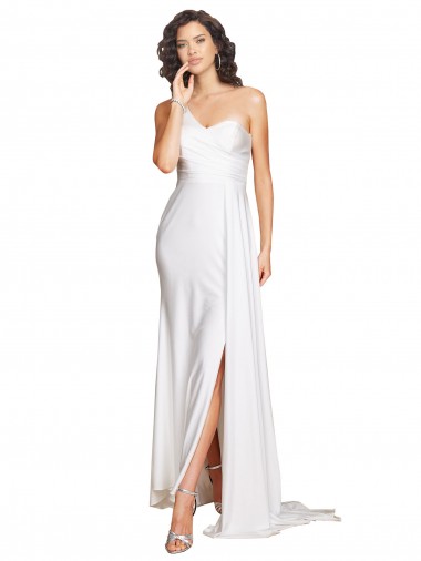 Shop One Shoulder Floor Length Silky Satin Wedding Dress with Side Slit