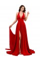 Shop High Slit A-Line Halter Long Formal Spandex Bridesmaid Dress / Prom Dress Open Back