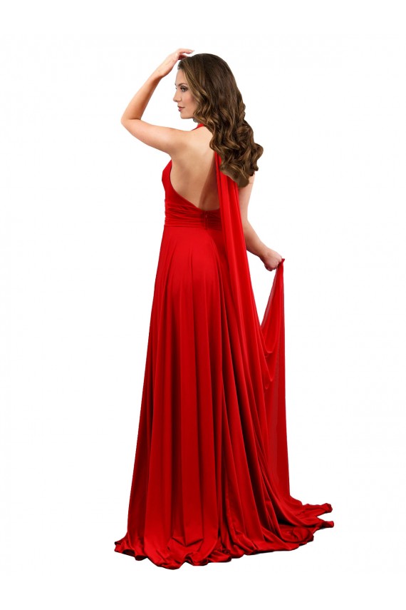 Shop High Slit A-Line Halter Long Formal Spandex Bridesmaid Dress / Prom Dress Open Back