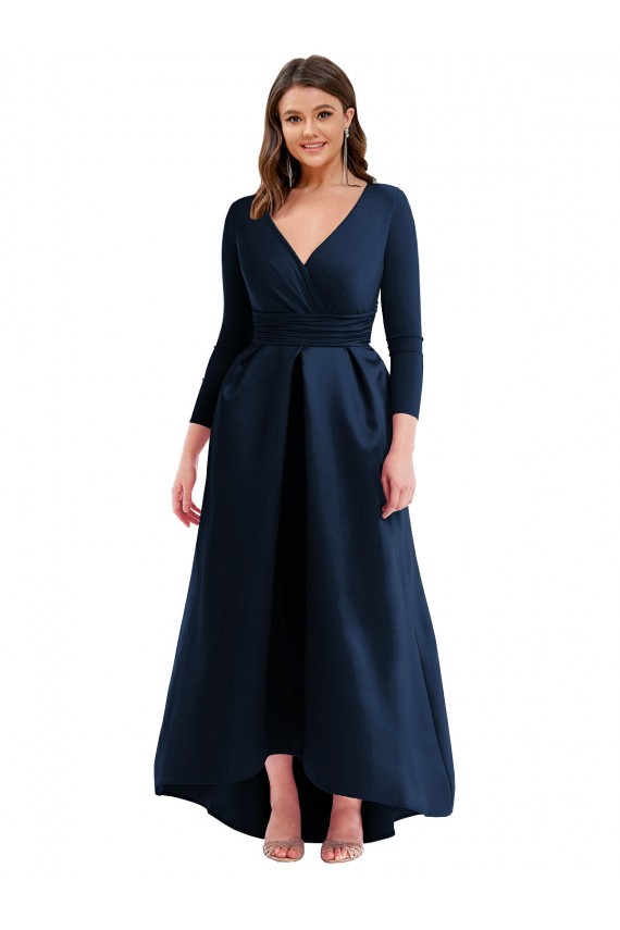 Shop Long Sleeves Wrapped Formal Spandex Bridesmaid Dress / Prom Dress with High Low Full Skirt and Pockets