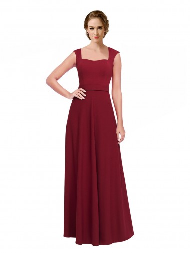 Shop Square Neck Subtle Cap Sleeeves Crepe Bridesmaid Dress / Prom Dress