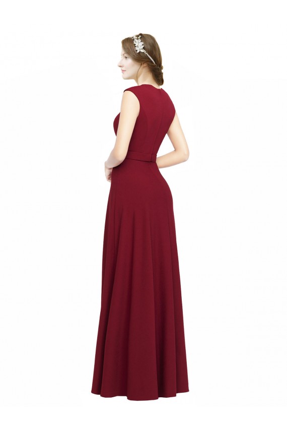 Shop Square Neck Subtle Cap Sleeeves Crepe Bridesmaid Dress / Prom Dress