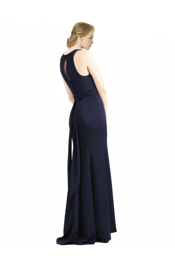 Shop High Neck Sheath Long Crepe Bridesmaid Dress / Prom Dress