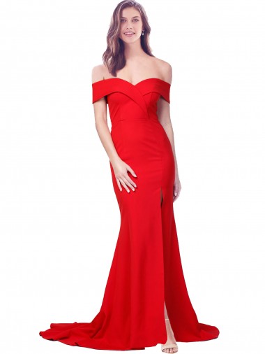 Shop Criss Cross Full Length Long Formal Crepe Bridesmaid Dress / Prom Dress with Side Split